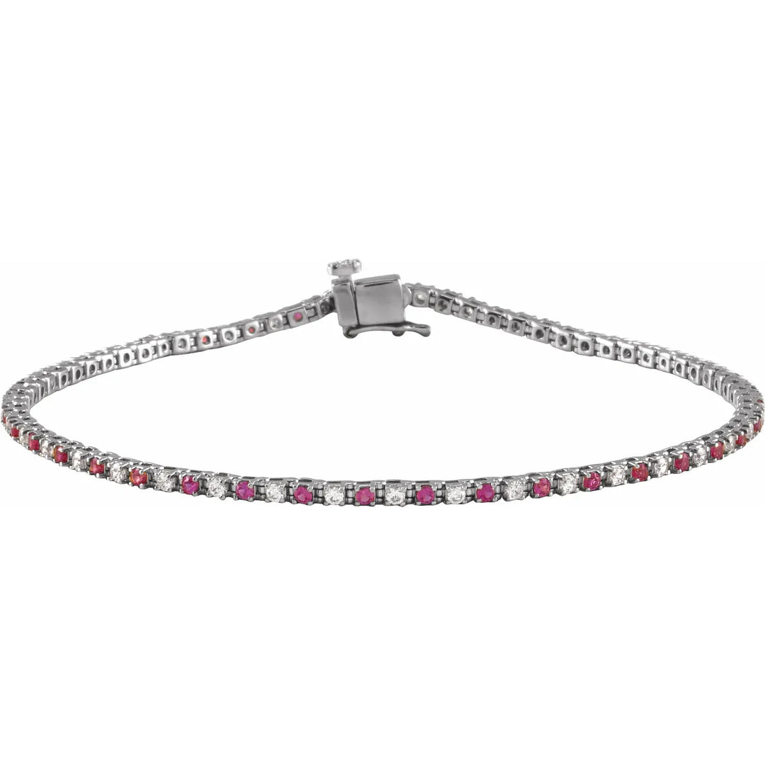 14K Alternating Gemstone &amp; Diamond Line Bracelet