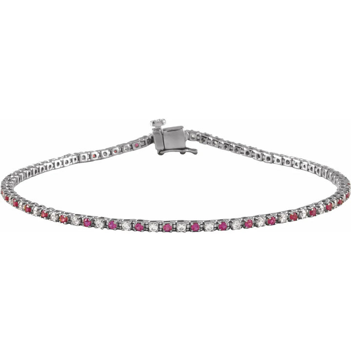 14K Alternating Gemstone &amp; Diamond Line Bracelet