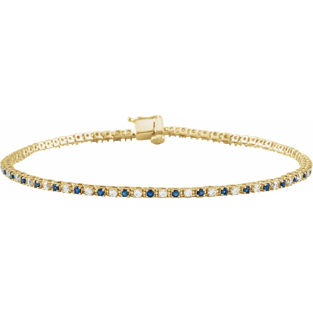 14K Alternating Gemstone &amp; Diamond Line Bracelet