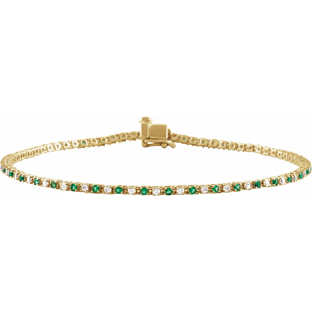 14K Alternating Gemstone &amp; Diamond Line Bracelet