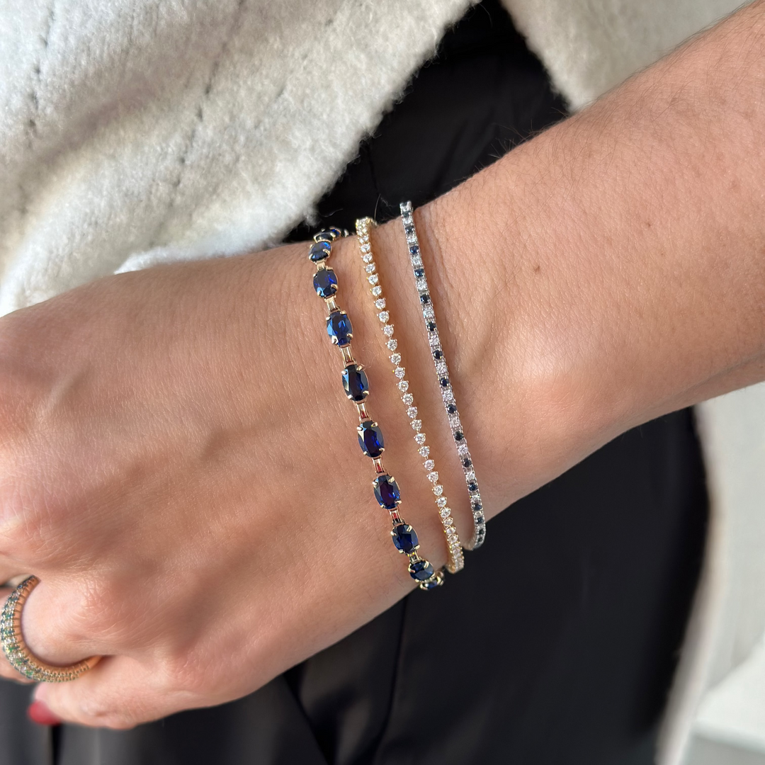 14K Alternating Gemstone &amp; Diamond Line Bracelet