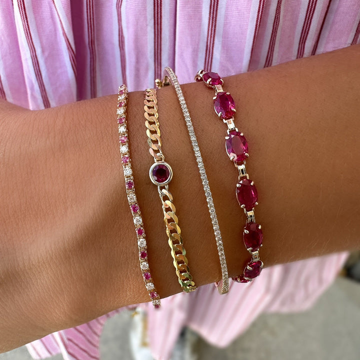 14K Alternating Gemstone &amp; Diamond Line Bracelet