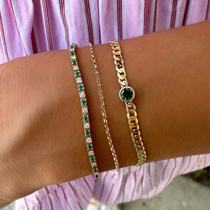 14K Alternating Gemstone &amp; Diamond Line Bracelet