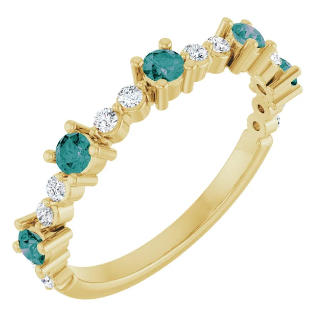 14K Alternating Gemstone &amp; Diamond Ring