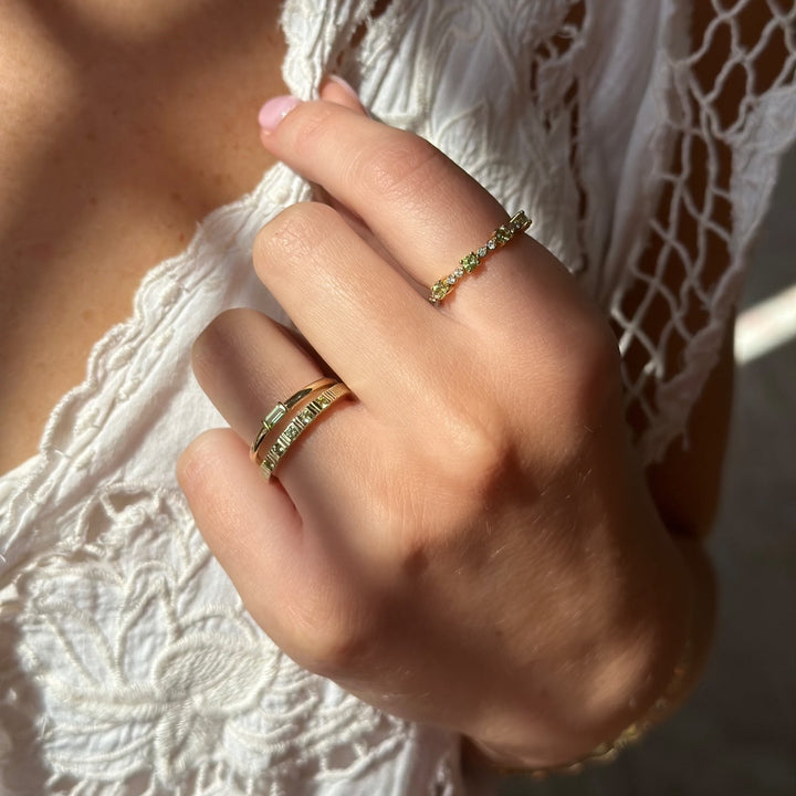 14K Alternating Gemstone &amp; Diamond Ring
