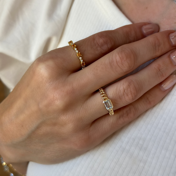 14K Alternating Gemstone &amp; Diamond Ring