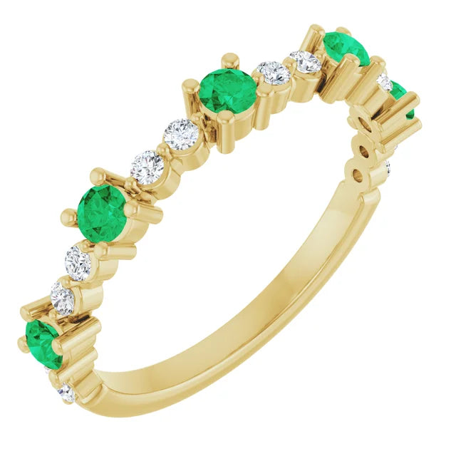 14K Alternating Gemstone &amp; Diamond Ring