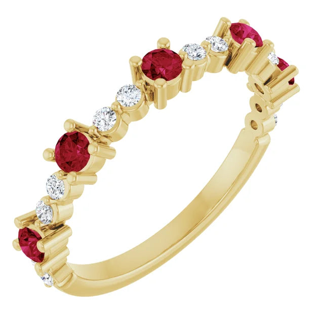 14K Alternating Gemstone &amp; Diamond Ring