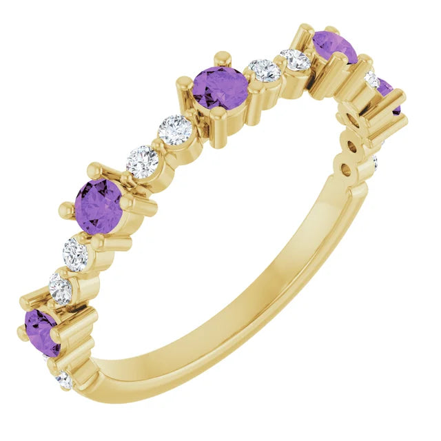 14K Alternating Gemstone &amp; Diamond Ring