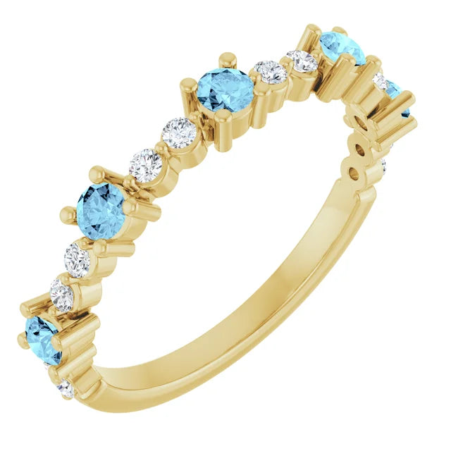 14K Alternating Gemstone &amp; Diamond Ring