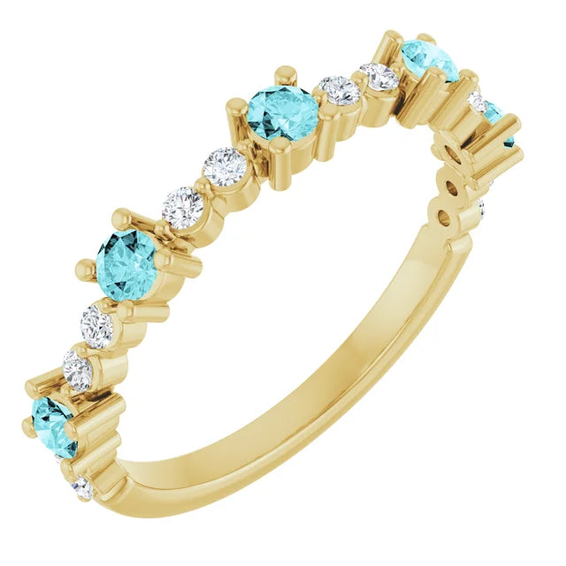 14K Alternating Gemstone &amp; Diamond Ring