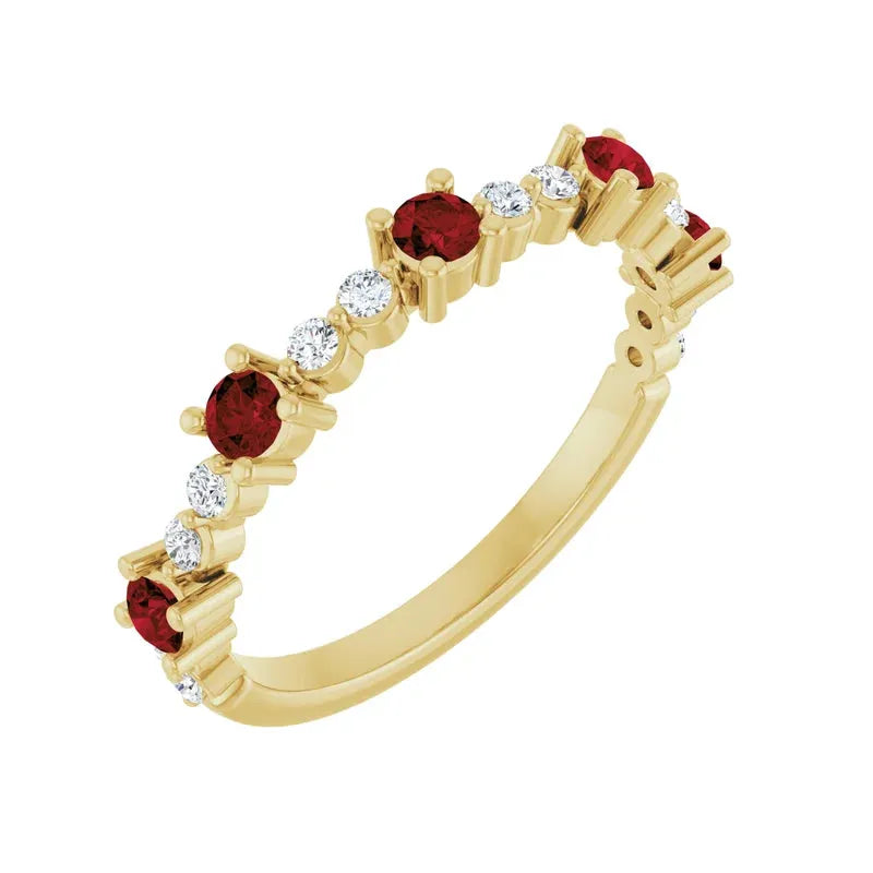 14K Alternating Gemstone &amp; Diamond Ring
