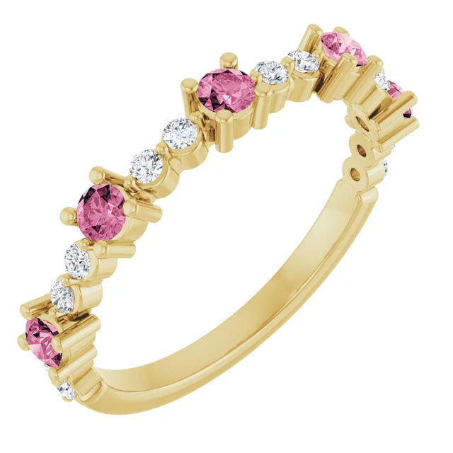 14K Alternating Gemstone &amp; Diamond Ring