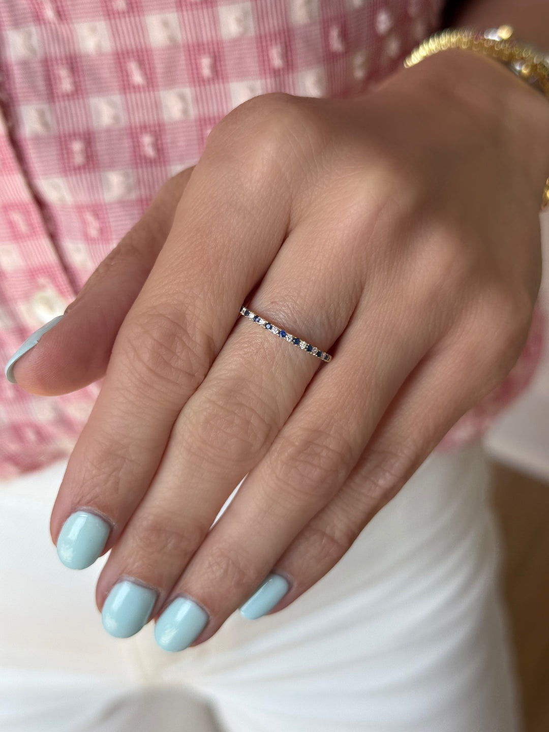 14K Alternating Gemstone &amp; Natural Diamond Petite Stack Ring