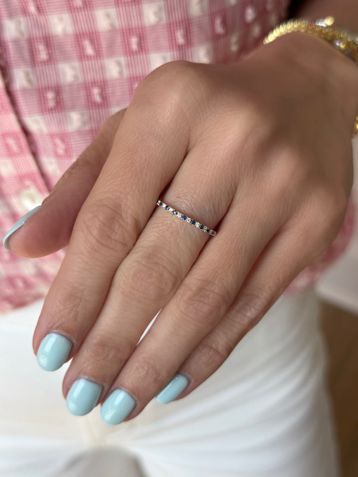 14K Alternating Gemstone &amp; Natural Diamond Petite Stack Ring