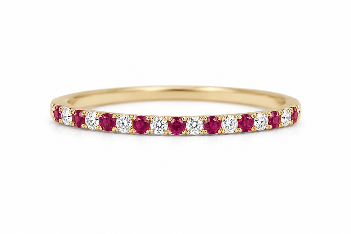 14K Alternating Gemstone &amp; Natural Diamond Petite Stack Ring