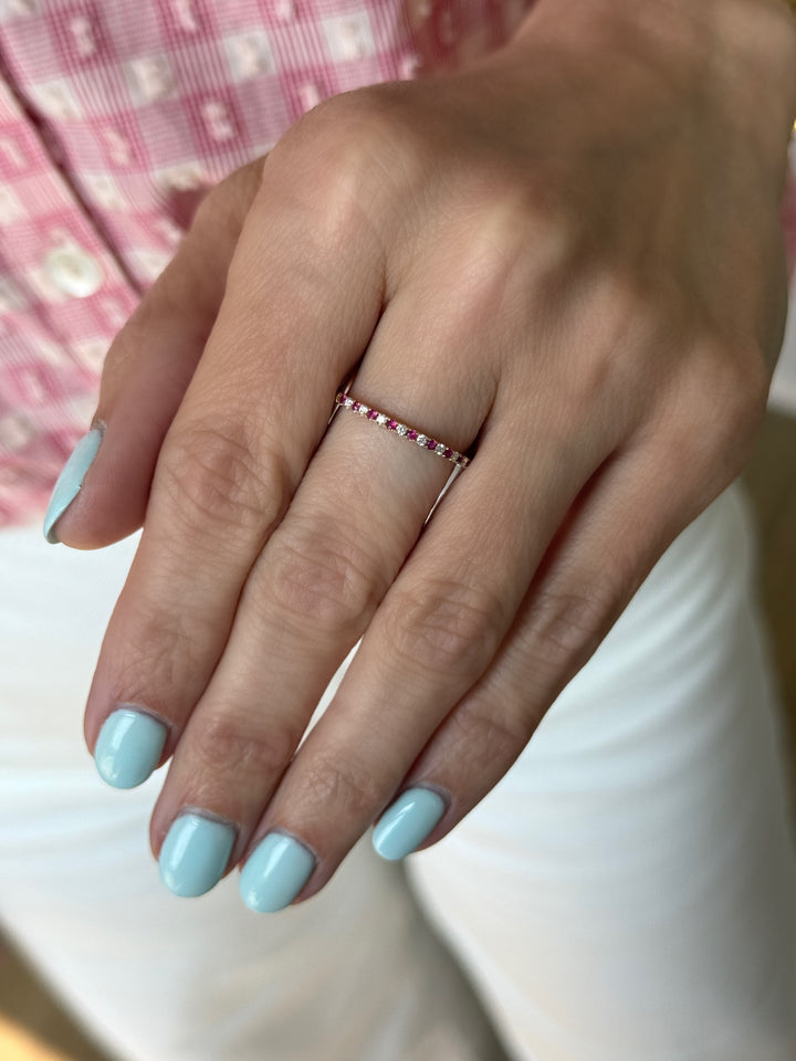 14K Alternating Gemstone &amp; Natural Diamond Petite Stack Ring