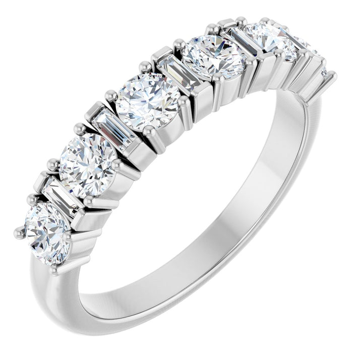 14K Alternating Round &amp; Baguette Diamond Anniversary Ring