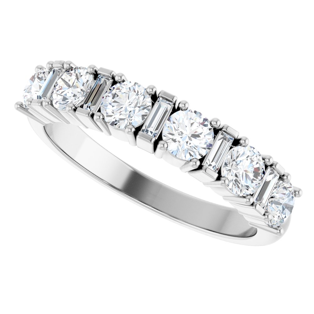 14K Alternating Round &amp; Baguette Diamond Anniversary Ring