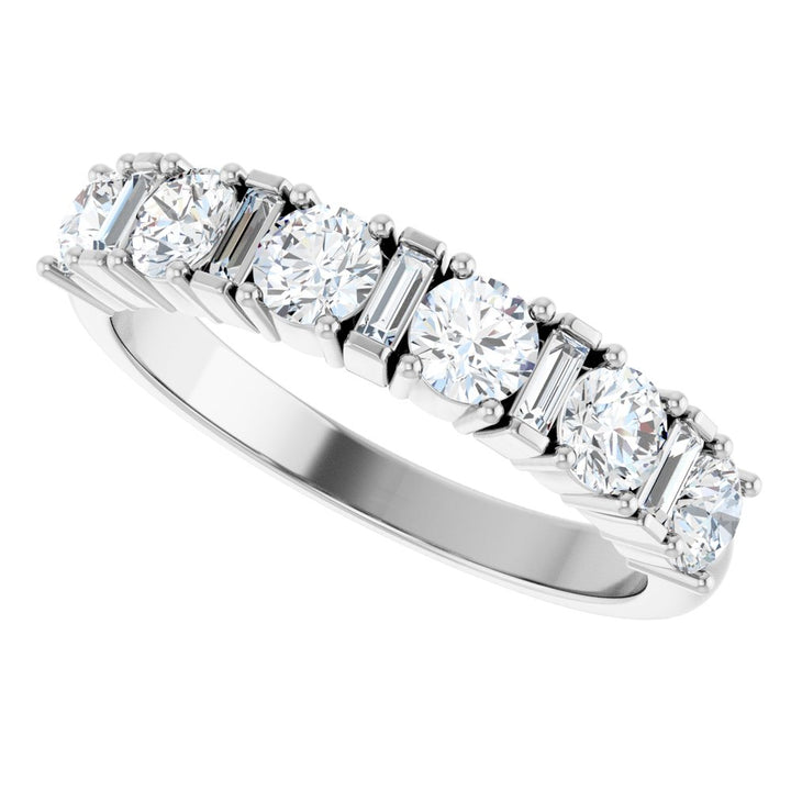 14K Alternating Round &amp; Baguette Diamond Anniversary Ring