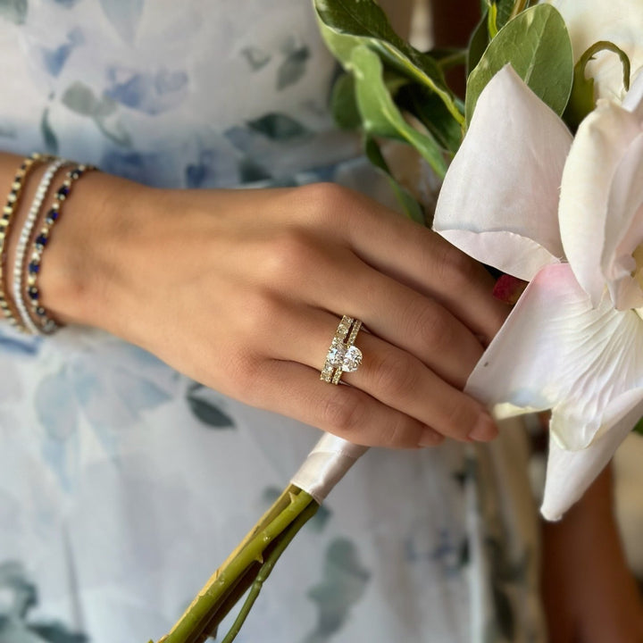 14K Alternating Round &amp; Baguette Diamond Anniversary Ring