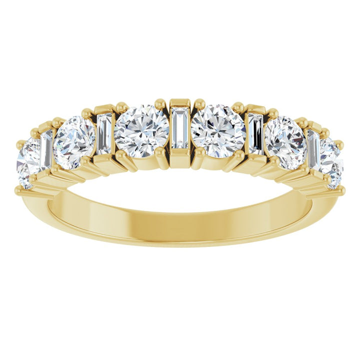 14K Alternating Round &amp; Baguette Diamond Anniversary Ring