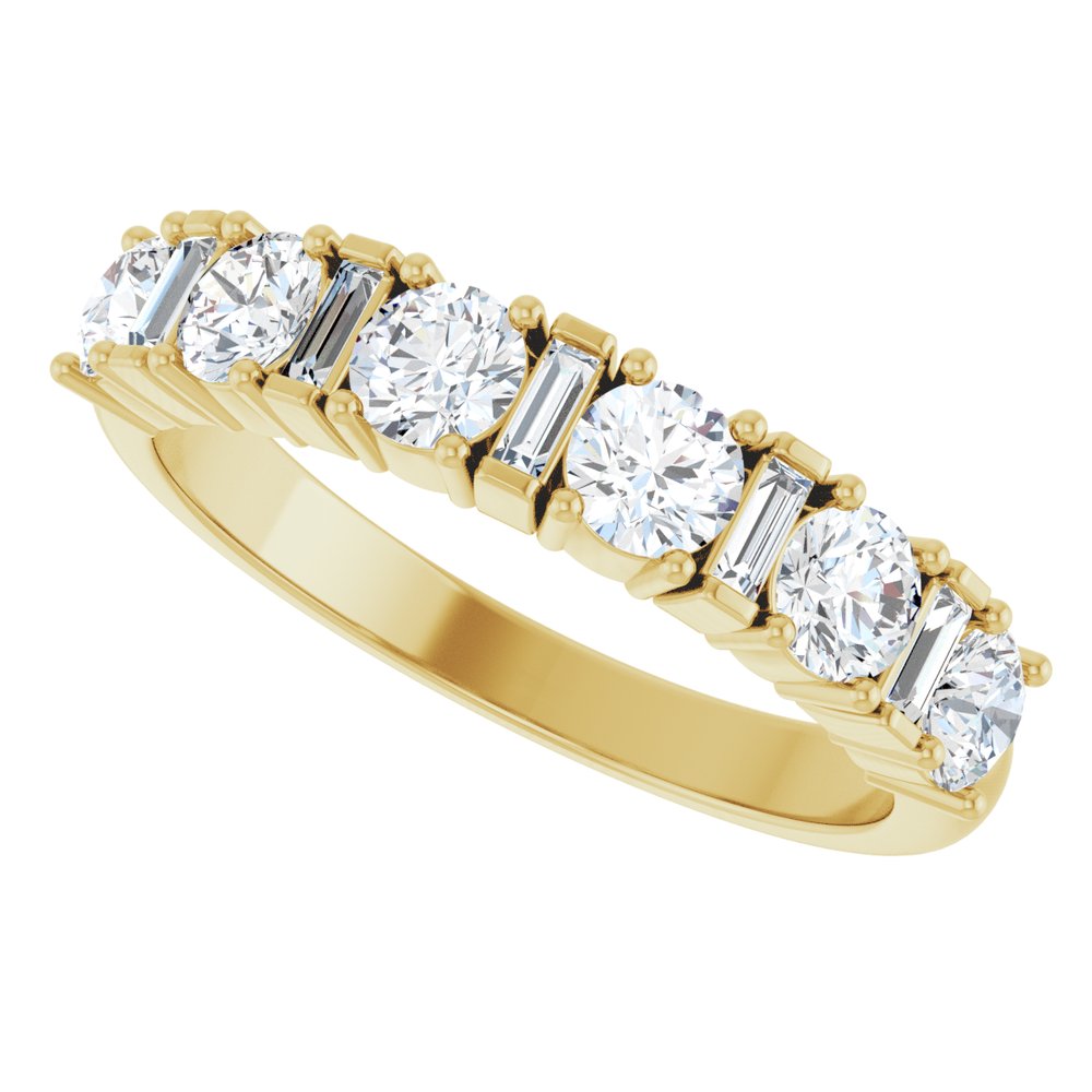14K Alternating Round &amp; Baguette Diamond Anniversary Ring