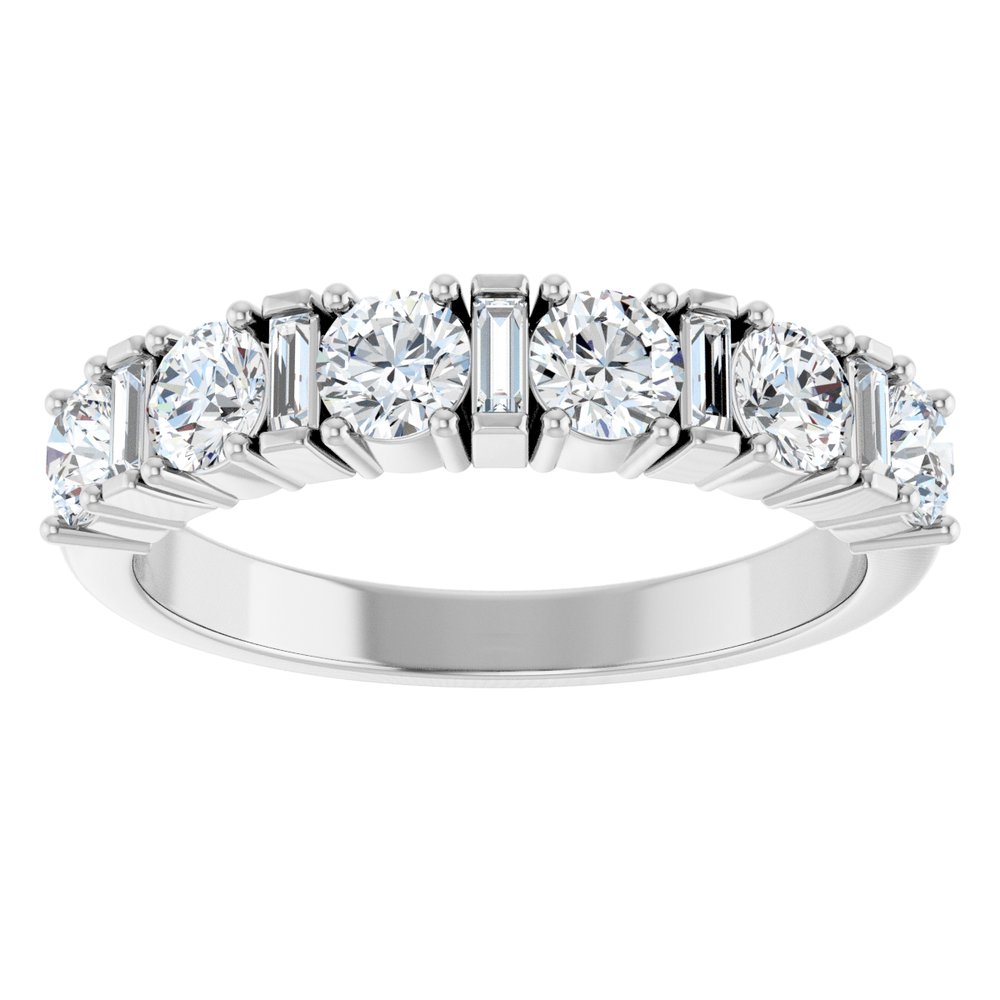 14K Alternating Round &amp; Baguette Diamond Anniversary Ring