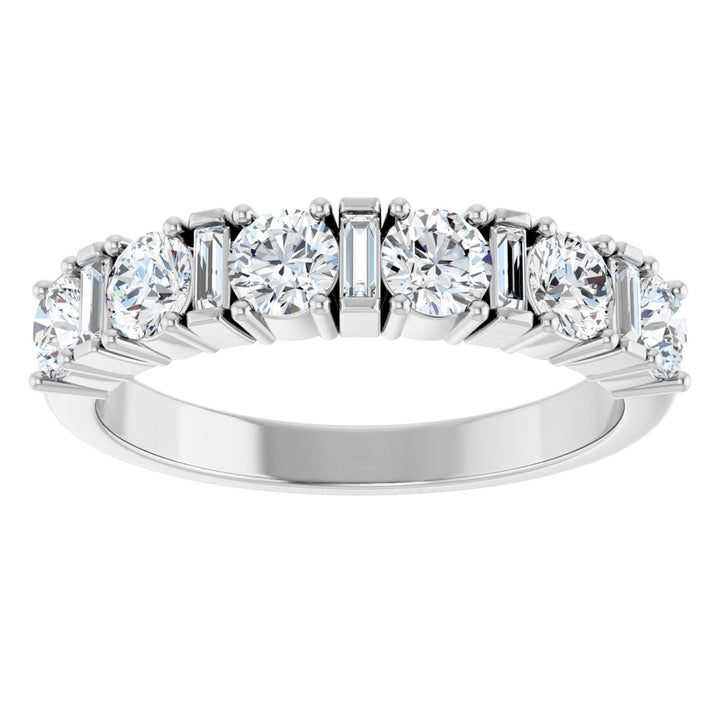 14K Alternating Round &amp; Baguette Diamond Anniversary Ring