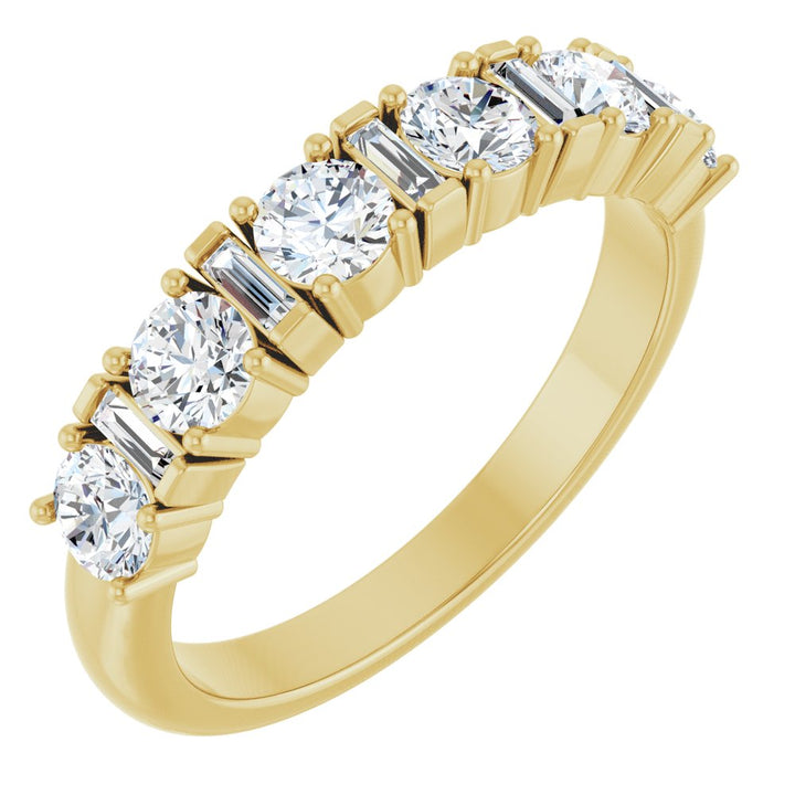 14K Alternating Round &amp; Baguette Diamond Anniversary Ring