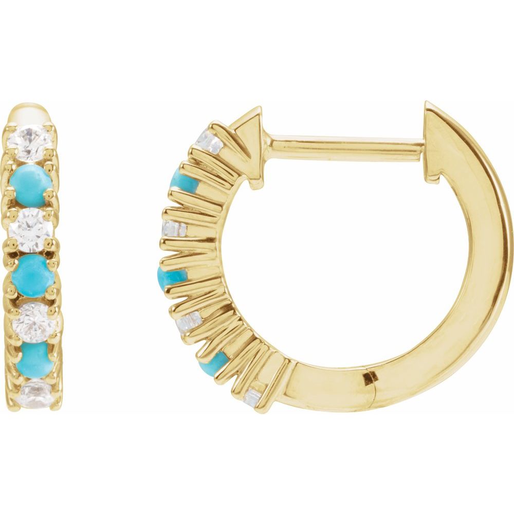 14K Alternating Turquoise &amp; Diamond Huggie Hoops-Embark Fine Jewelry