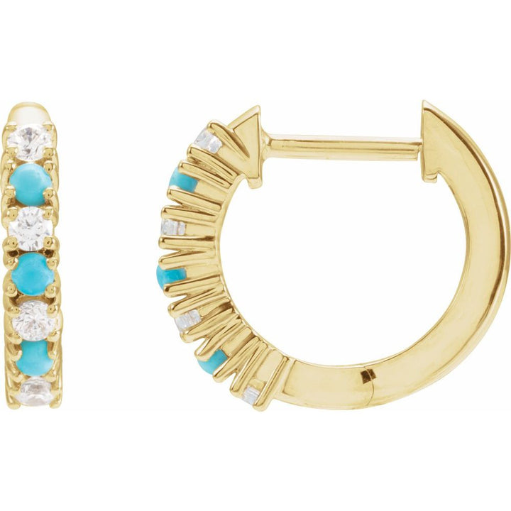 14K Alternating Turquoise &amp; Diamond Huggie Hoops-Embark Fine Jewelry