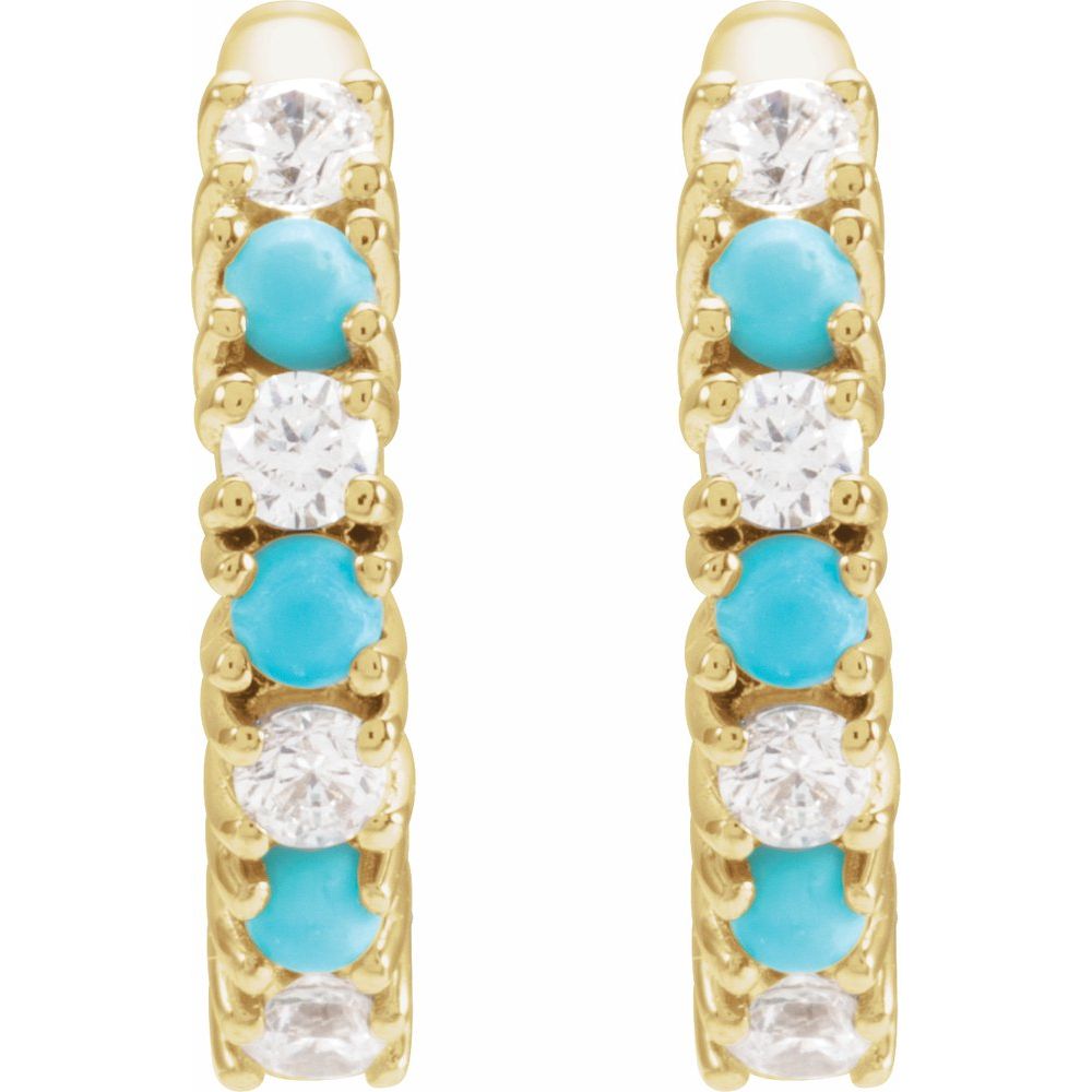 14K Alternating Turquoise &amp; Diamond Huggie Hoops-Embark Fine Jewelry