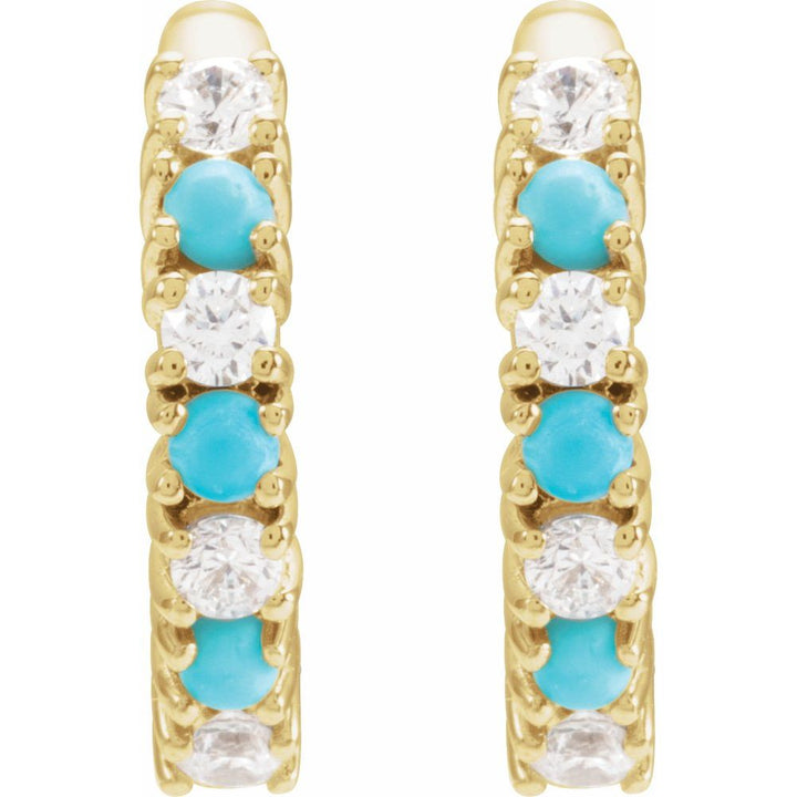 14K Alternating Turquoise &amp; Diamond Huggie Hoops-Embark Fine Jewelry