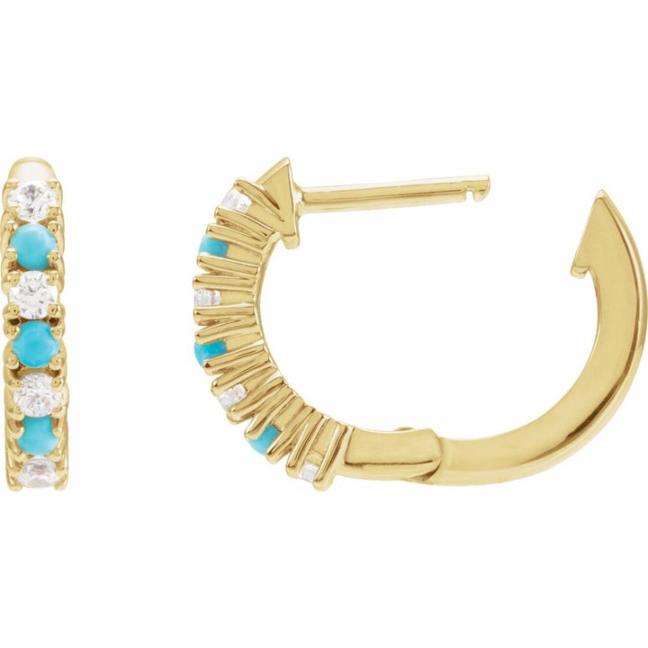14K Alternating Turquoise &amp; Diamond Huggie Hoops-Embark Fine Jewelry