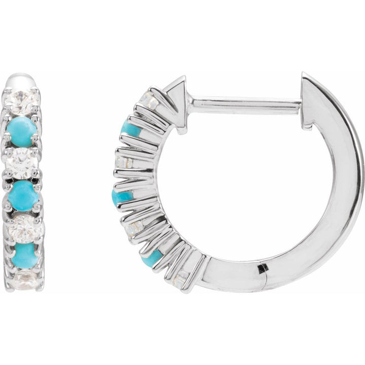 14K Alternating Turquoise &amp; Diamond Huggie Hoops-Embark Fine Jewelry
