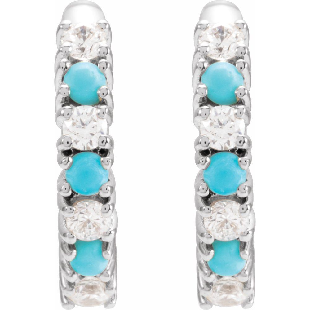 14K Alternating Turquoise &amp; Diamond Huggie Hoops-Embark Fine Jewelry