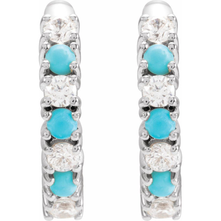 14K Alternating Turquoise &amp; Diamond Huggie Hoops-Embark Fine Jewelry