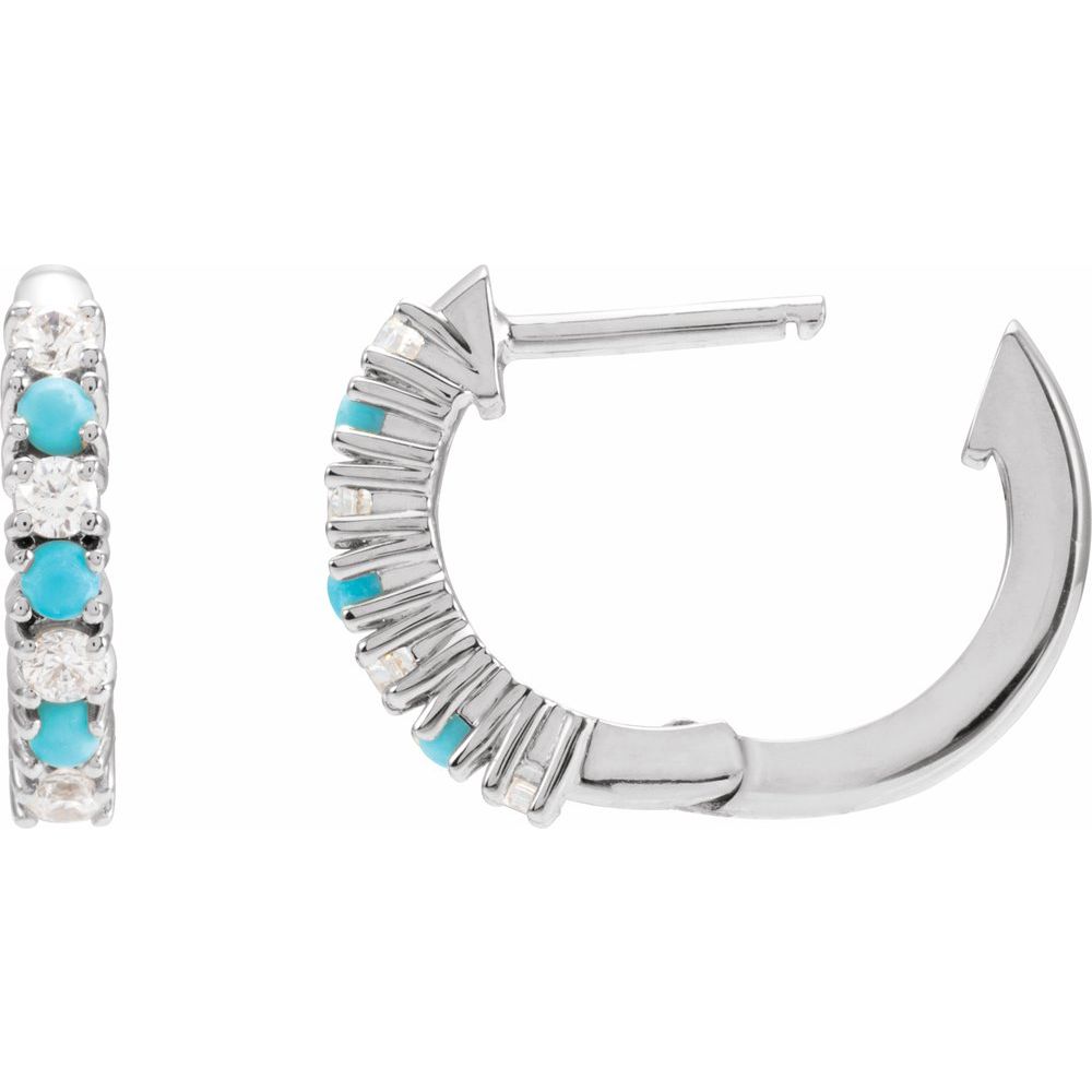 14K Alternating Turquoise &amp; Diamond Huggie Hoops-Embark Fine Jewelry