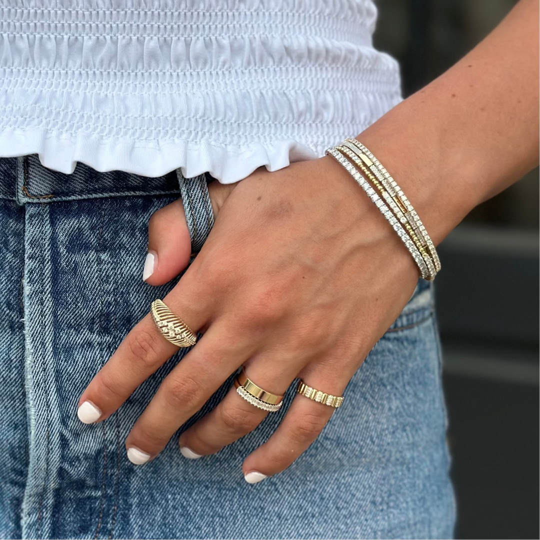 14K Natural Diamond Textured Eternity Band