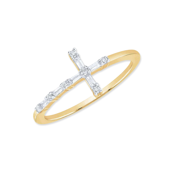 14K Baguette Diamond Cross Ring