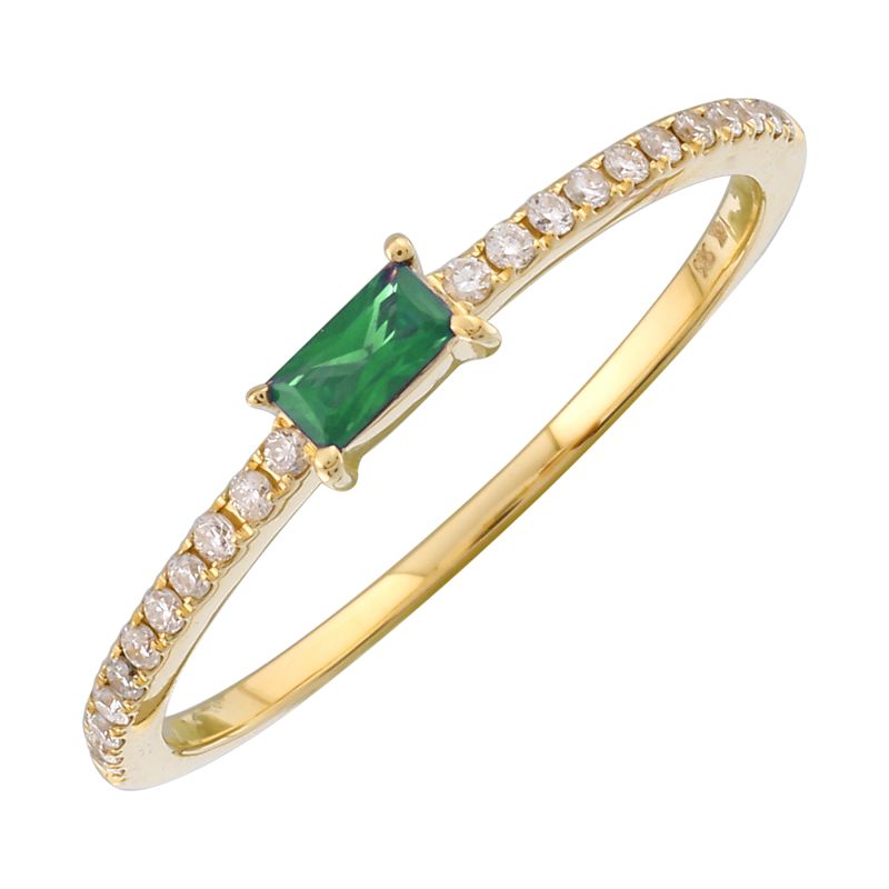 14K Baguette Gemstone &amp; Diamond Ring