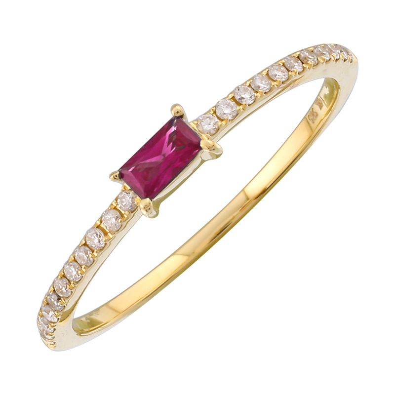 14K Baguette Gemstone &amp; Diamond Ring