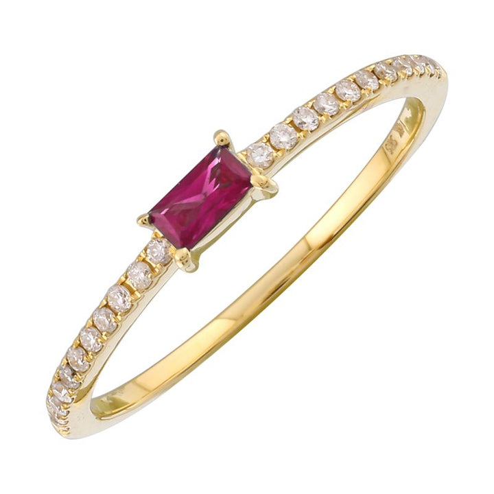 14K Baguette Gemstone &amp; Diamond Ring