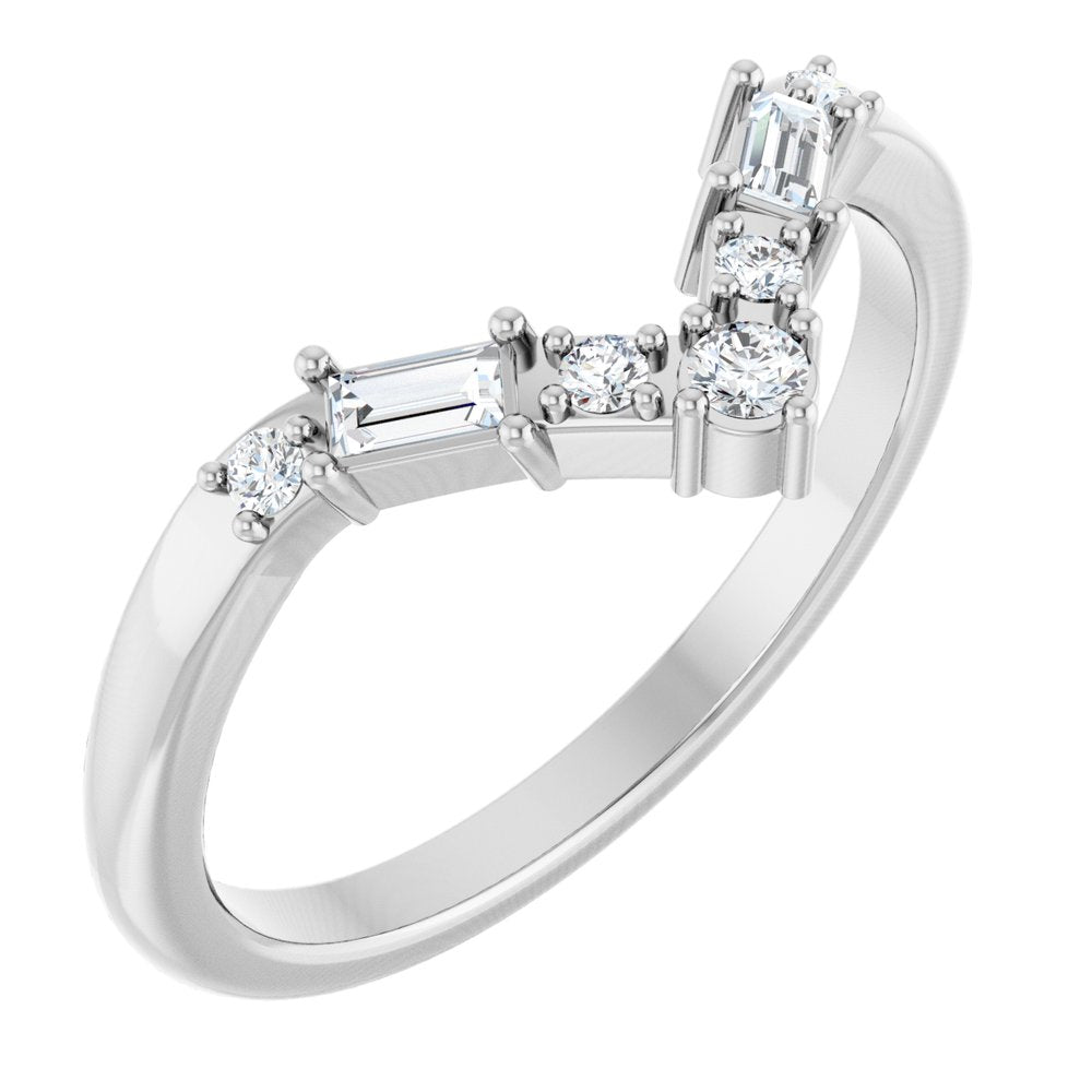 14K Baguette &amp; Round Diamond Contour Band
