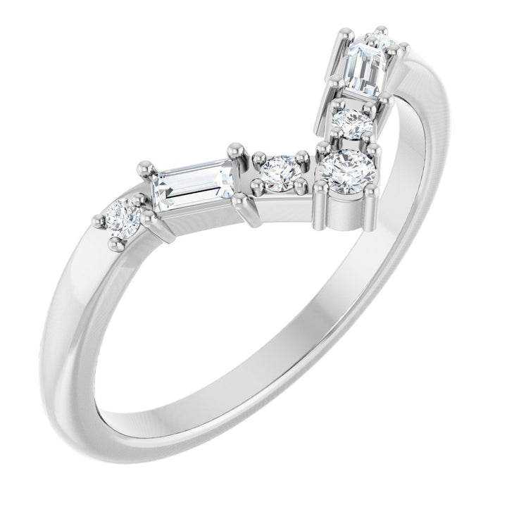 14K Baguette &amp; Round Diamond Contour Band
