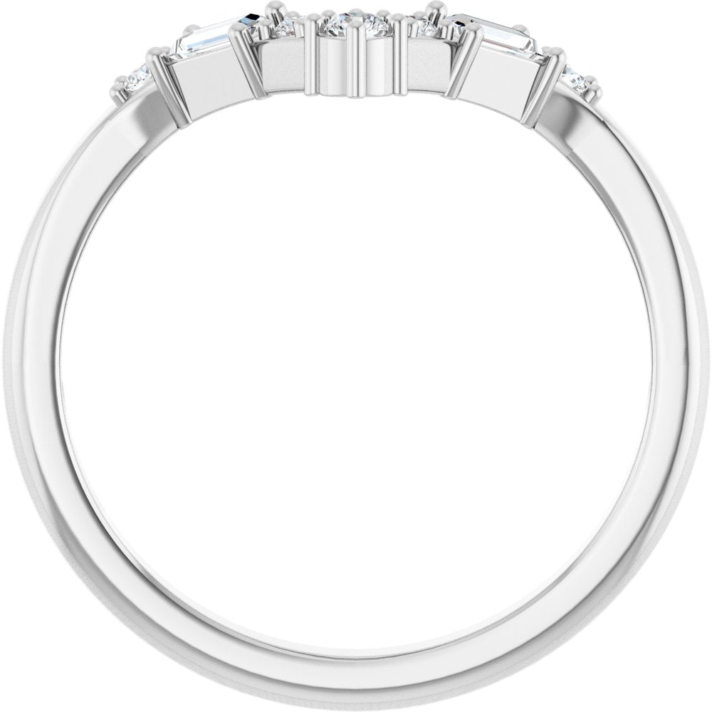 14K Baguette &amp; Round Diamond Contour Band
