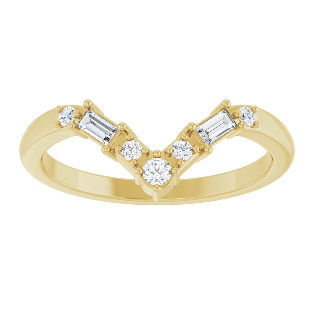 14K Baguette &amp; Round Diamond Contour Band