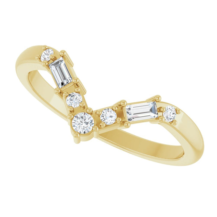14K Baguette &amp; Round Diamond Contour Band
