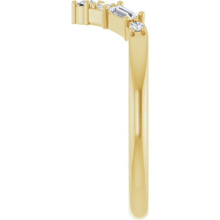 14K Baguette &amp; Round Diamond Contour Band